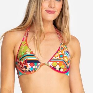 Johnny Was Kaya Bikini Top Padded Tie Neck Swim Colorful Bathing Suit Sz Medium